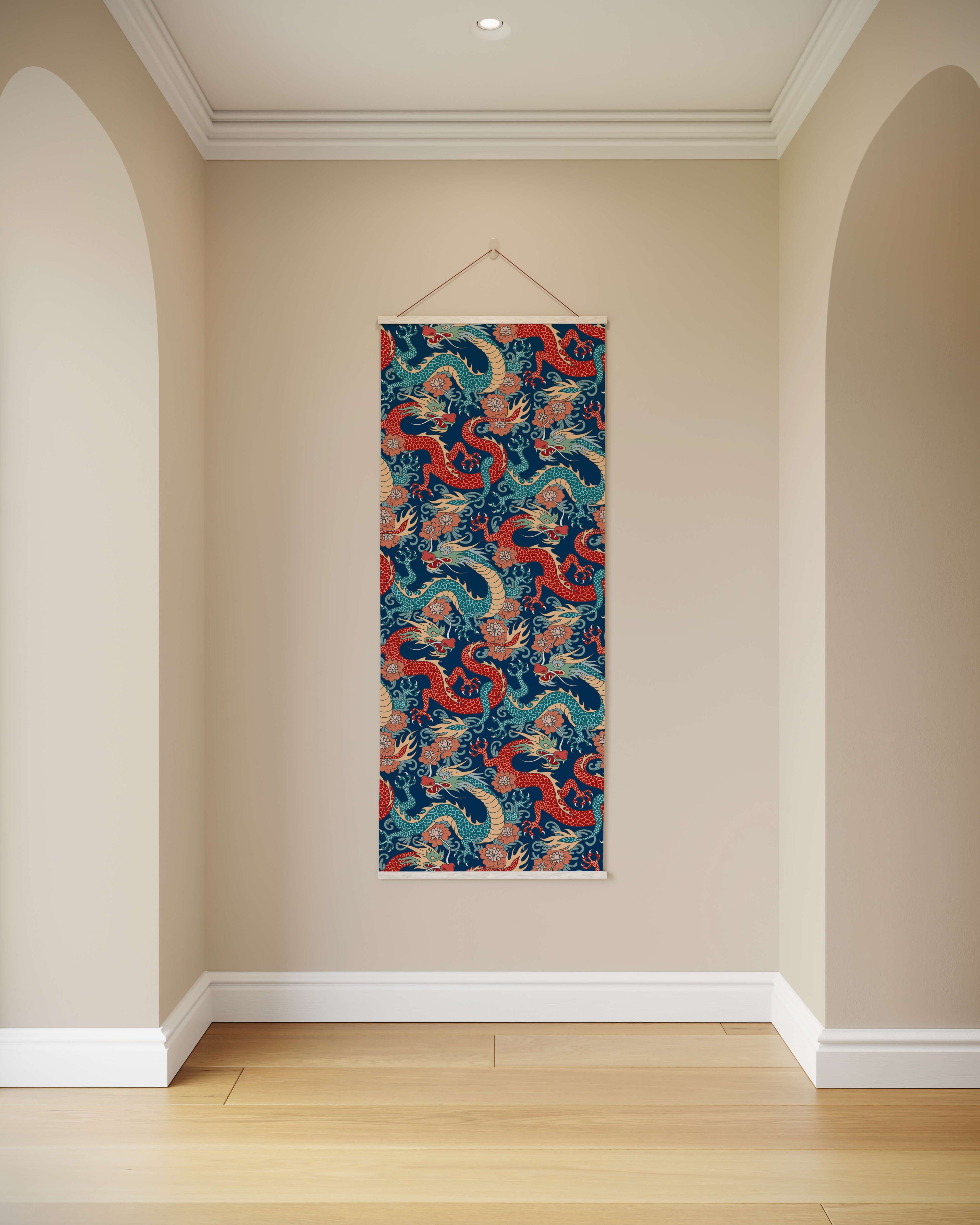 Tapestry Blue / Natural Oriental Dragon Tapestry