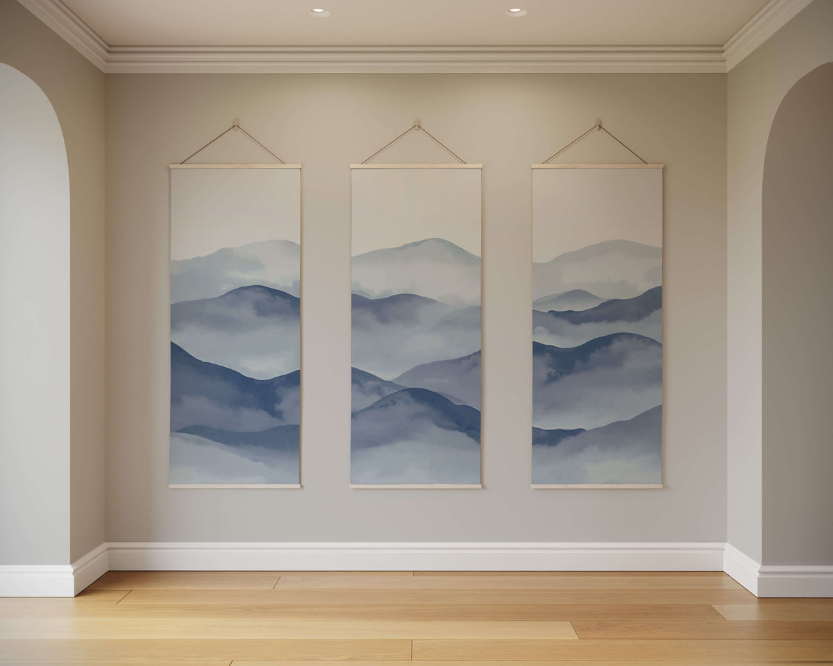Tapestry Blue / Natural / Set of 3 Painted Mountain Tapestry