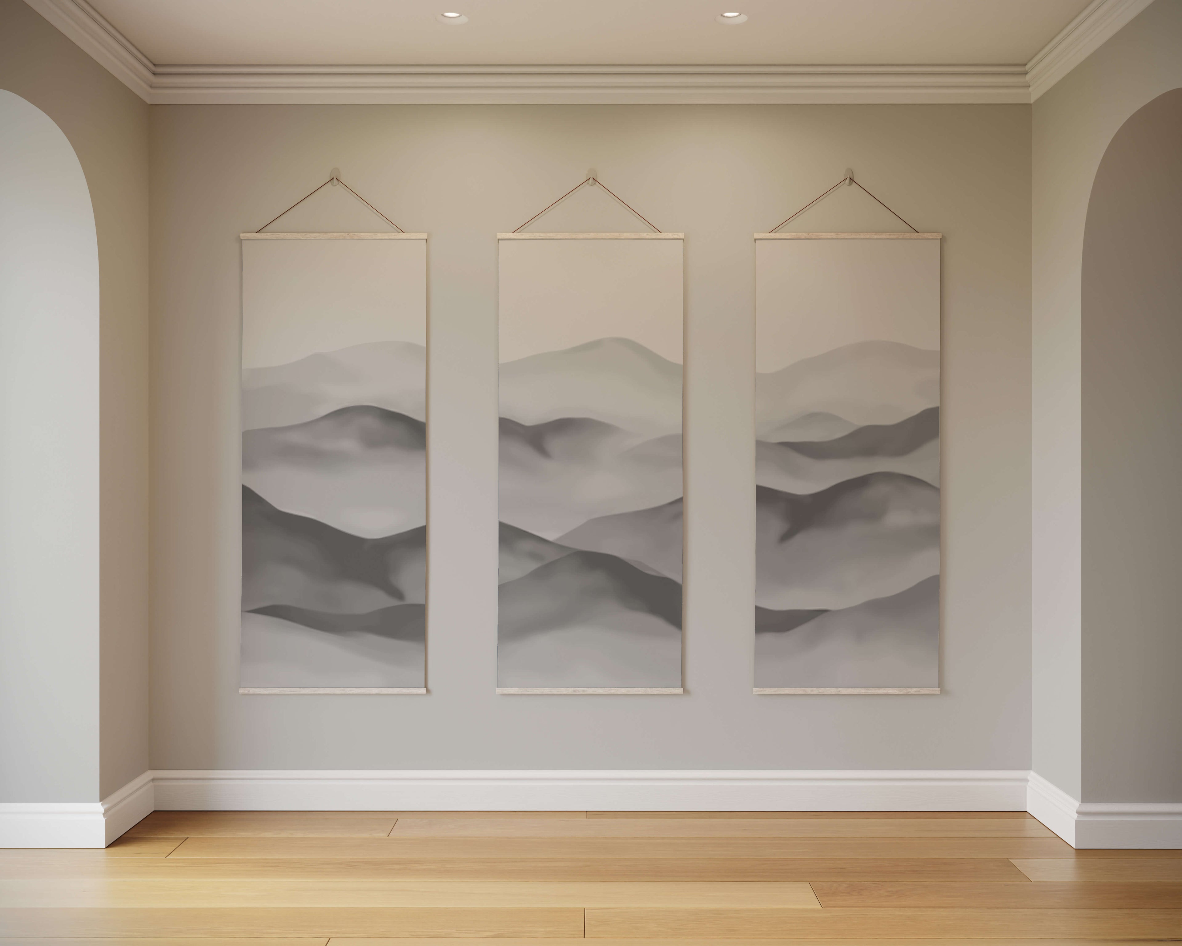 Tapestry Gray / Natural / Set of 3 Painted Mountain Tapestry