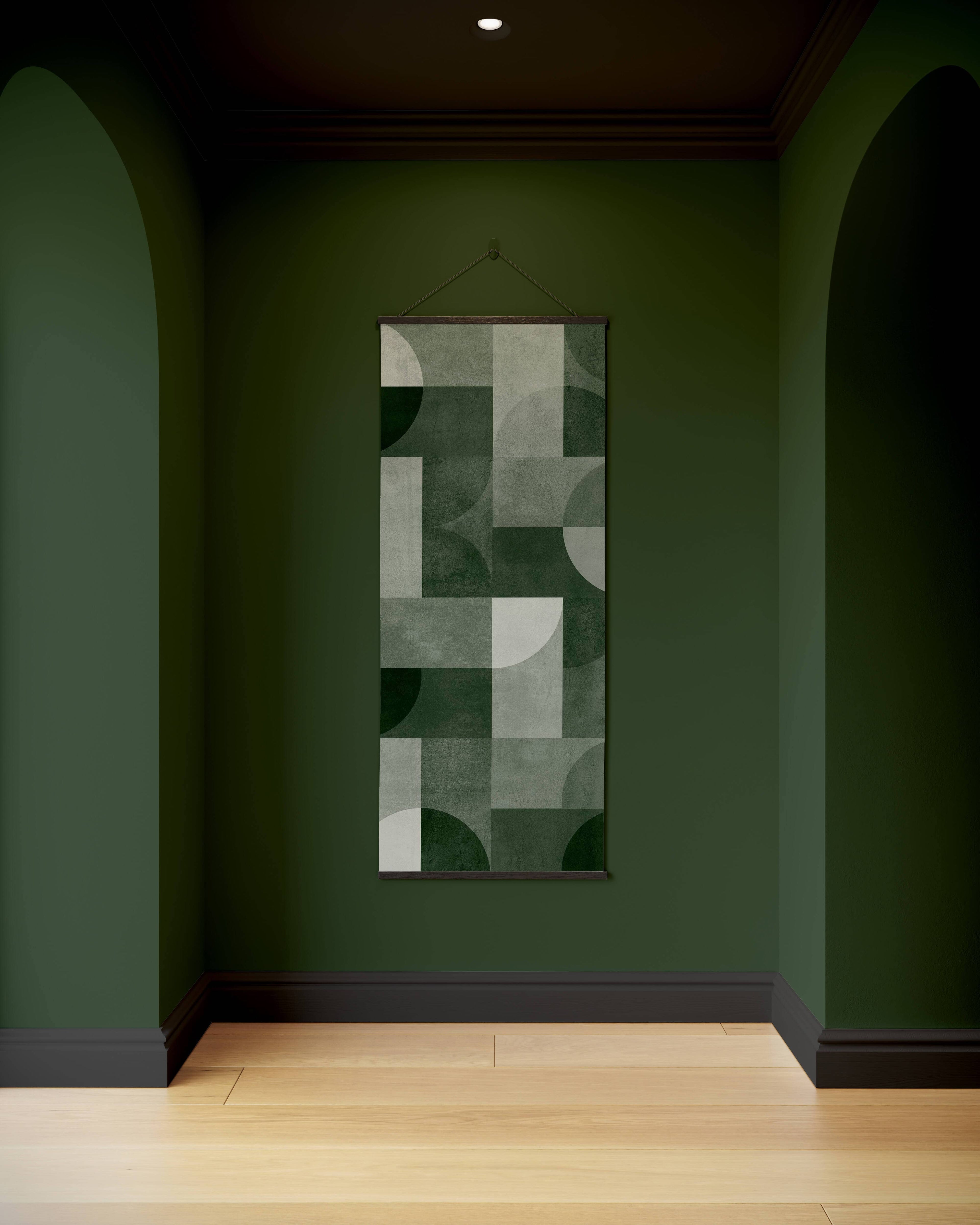 Tapestry Green / Black Bauhaus Geometric Concrete Effect Tapestry