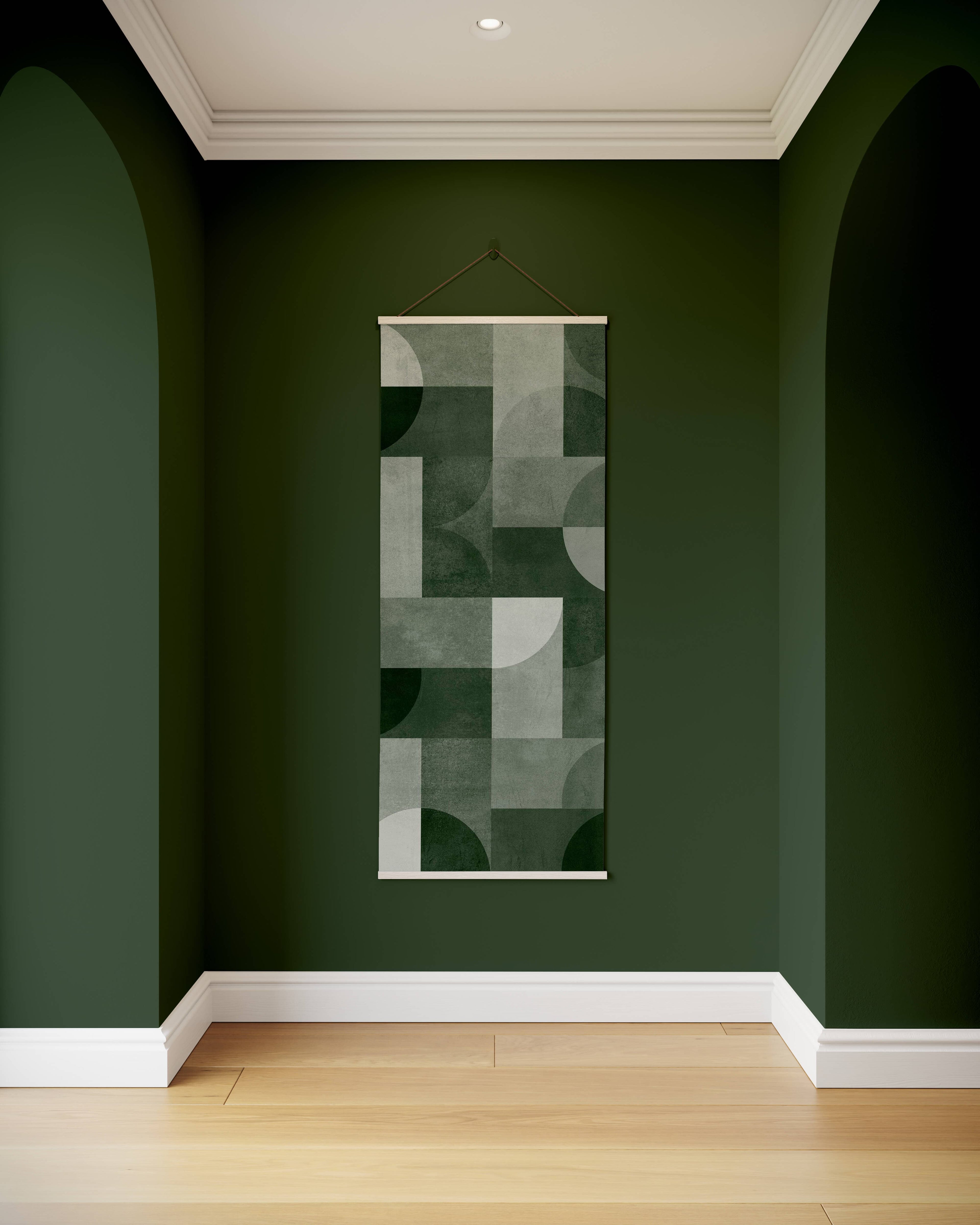 Tapestry Green / Natural Bauhaus Geometric Concrete Effect Tapestry