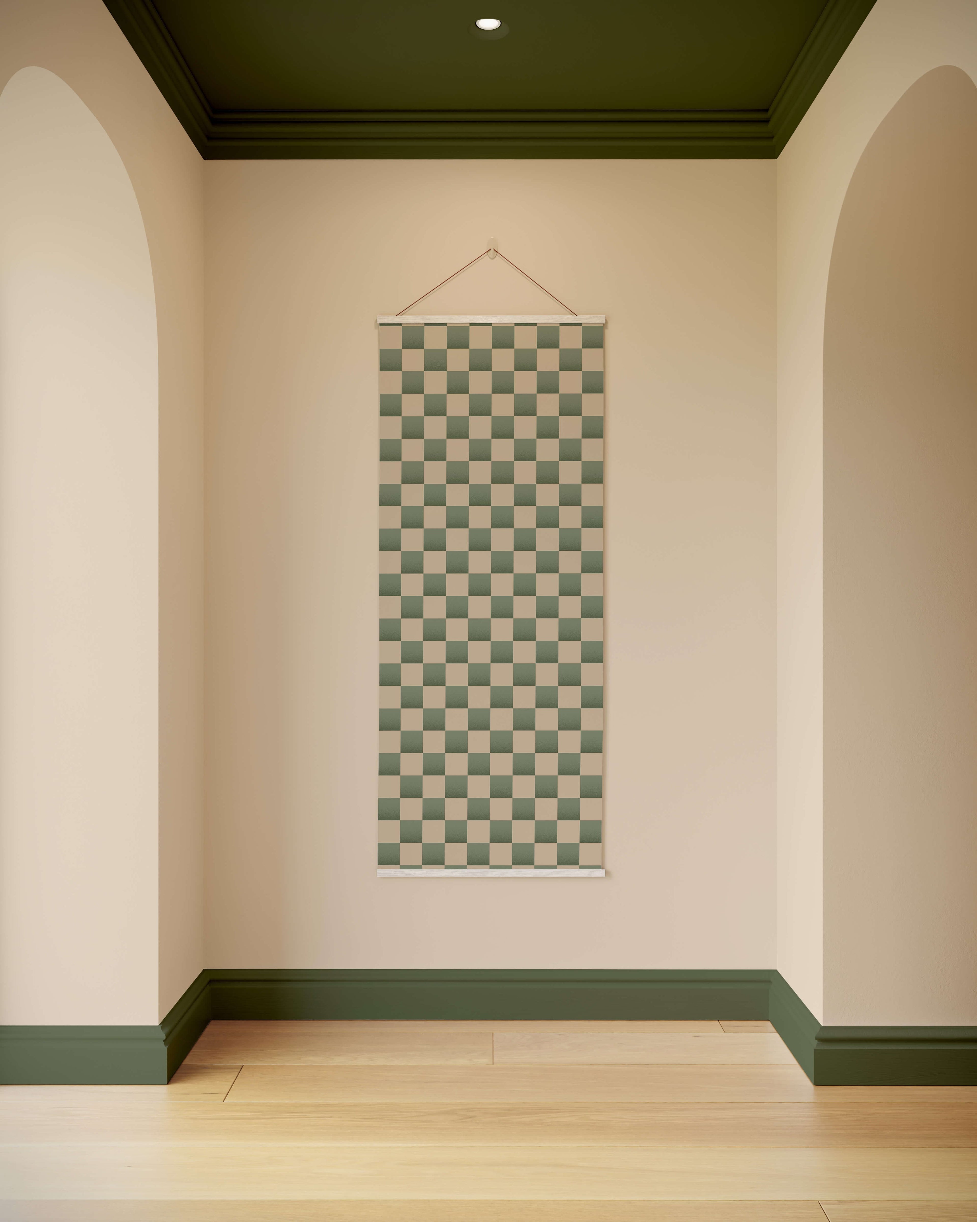 Tapestry Green / Natural Chequerboard Pattern Tapestry