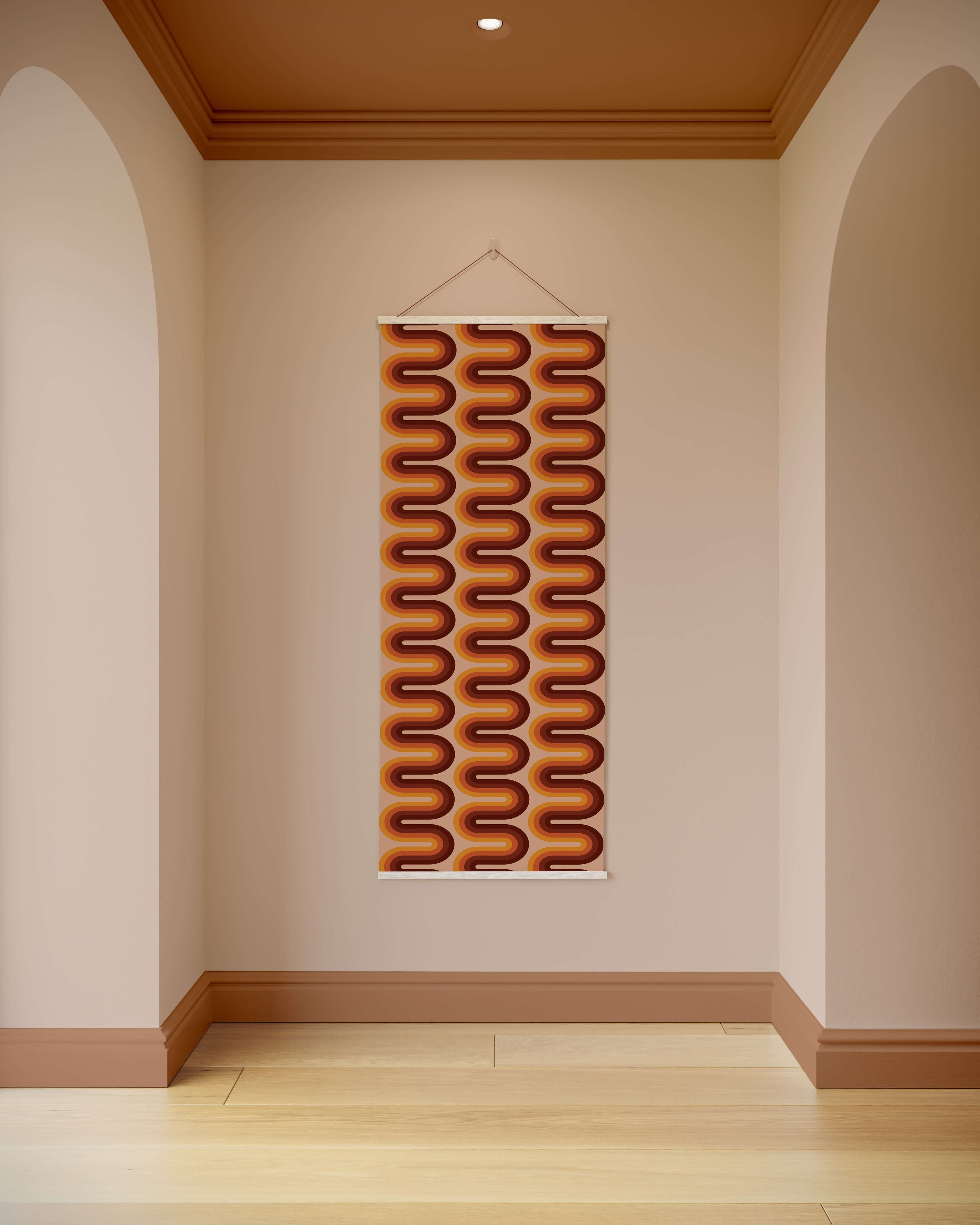 Tapestry Natural / Orange Retro wiggle stripe Tapestry