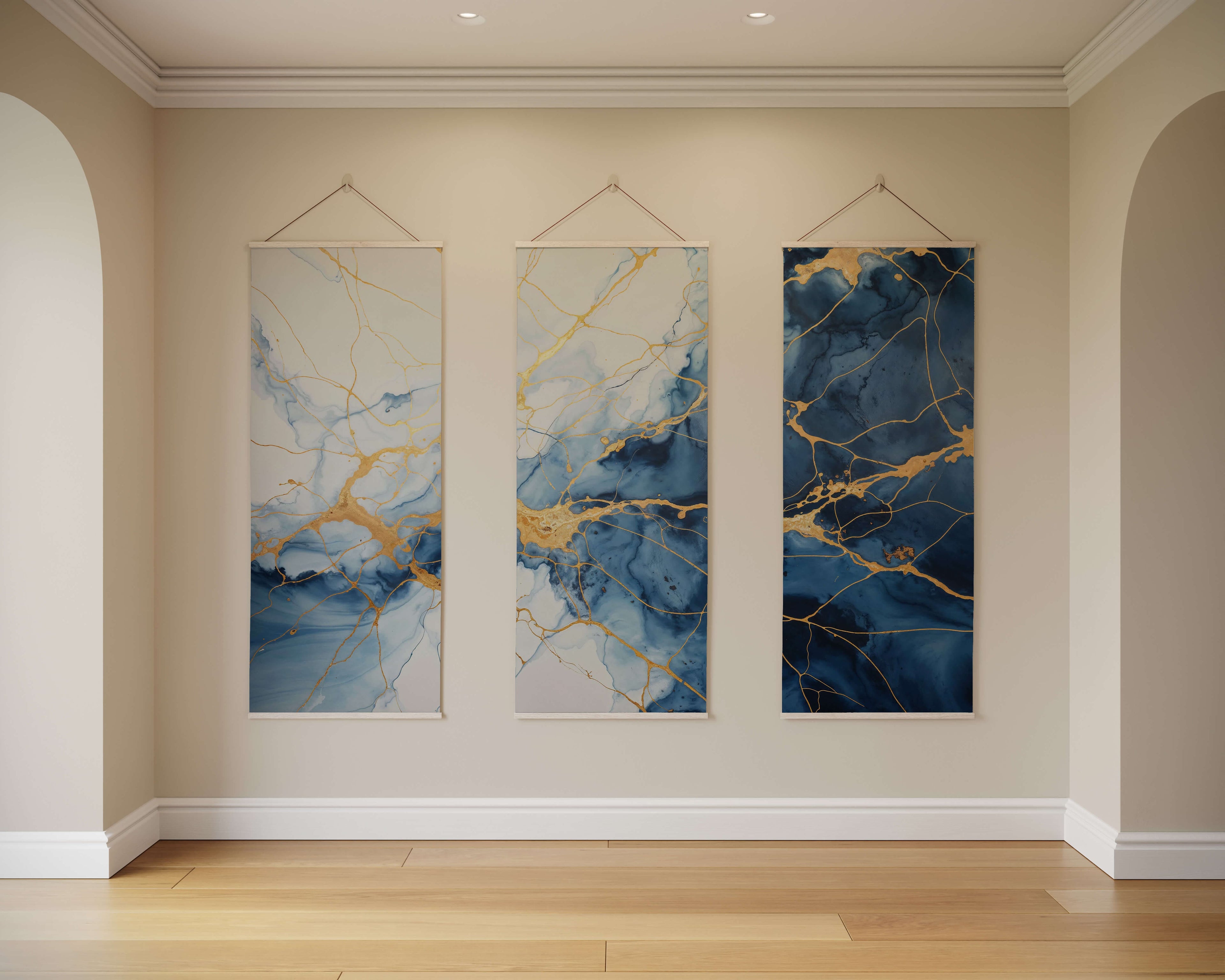 Tapestry Natural / Set of 3 Blue Kintsugi Tapestry