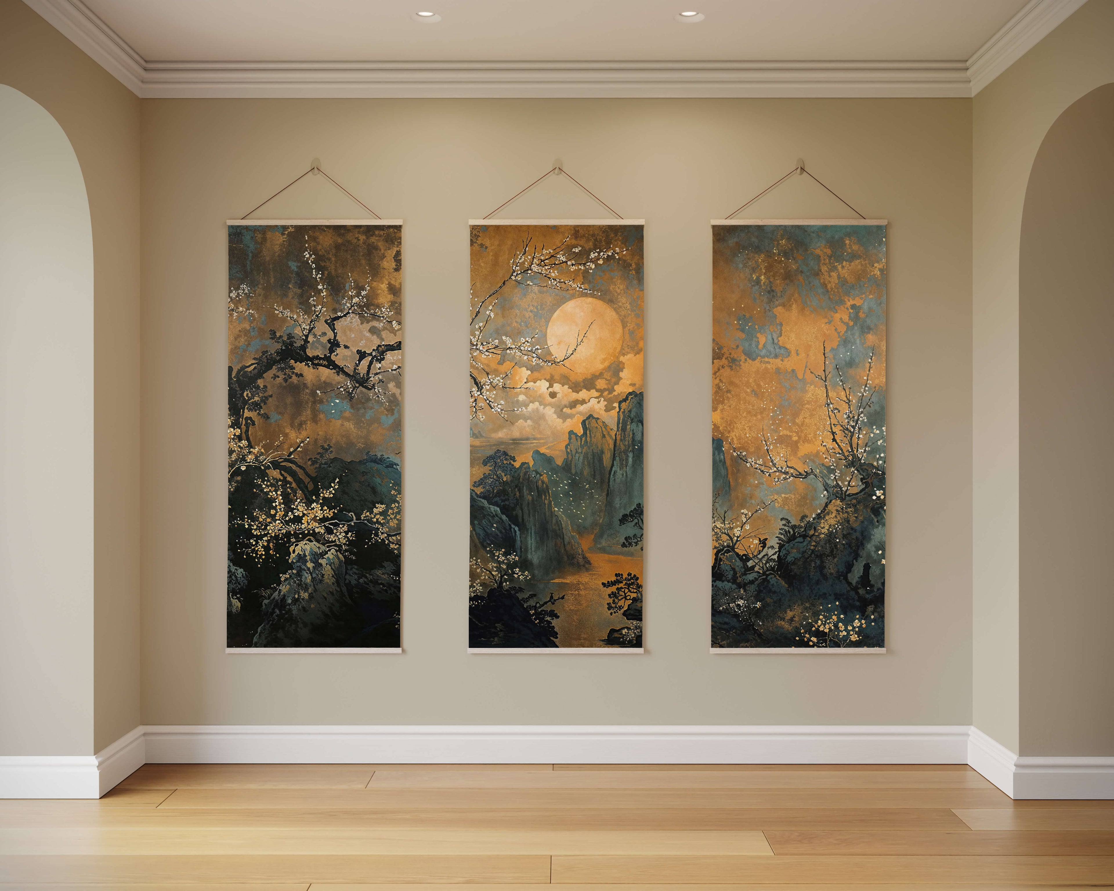 Tapestry Natural / Set of 3 Dark Chinoiserie Tapestry