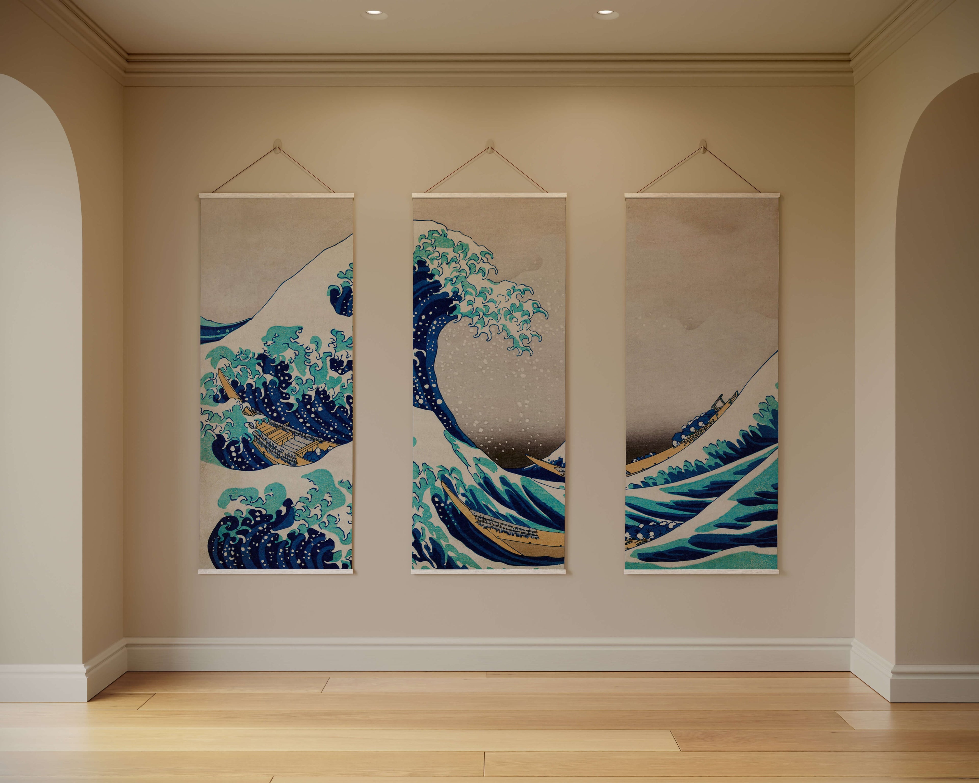 Tapestry Natural / Set of 3 Great Wave Off Kanagawa Tapestry