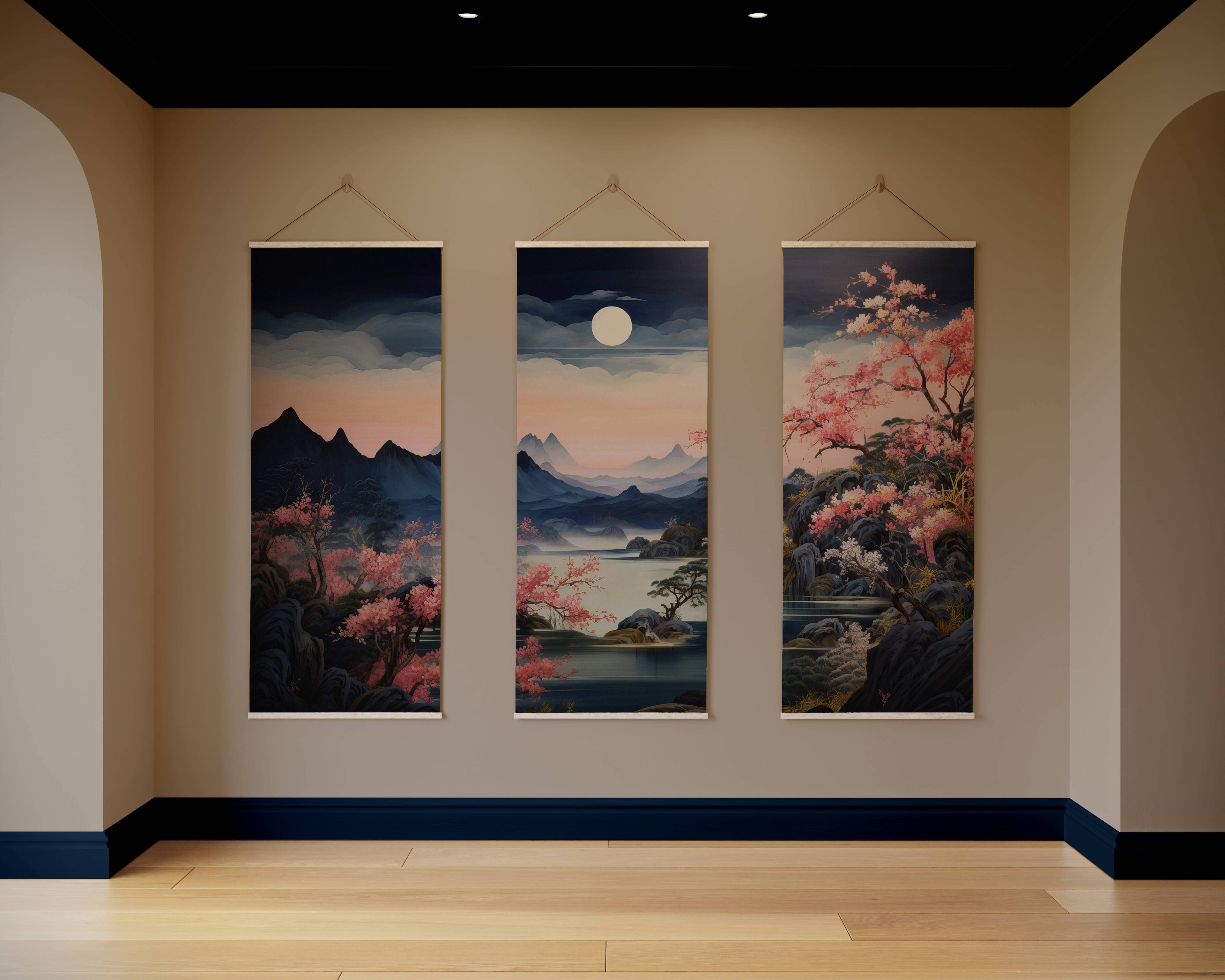 Tapestry Natural / Set of 3 Moonlight Night Cherry Blossom Tapestry