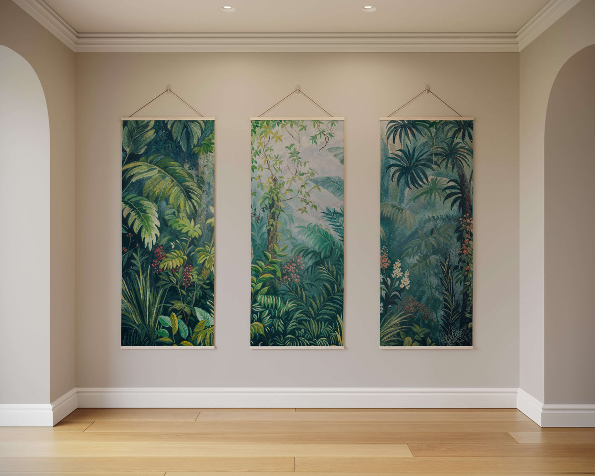 Tapestry Natural / Set of 3 Painted Jungle Tapestry