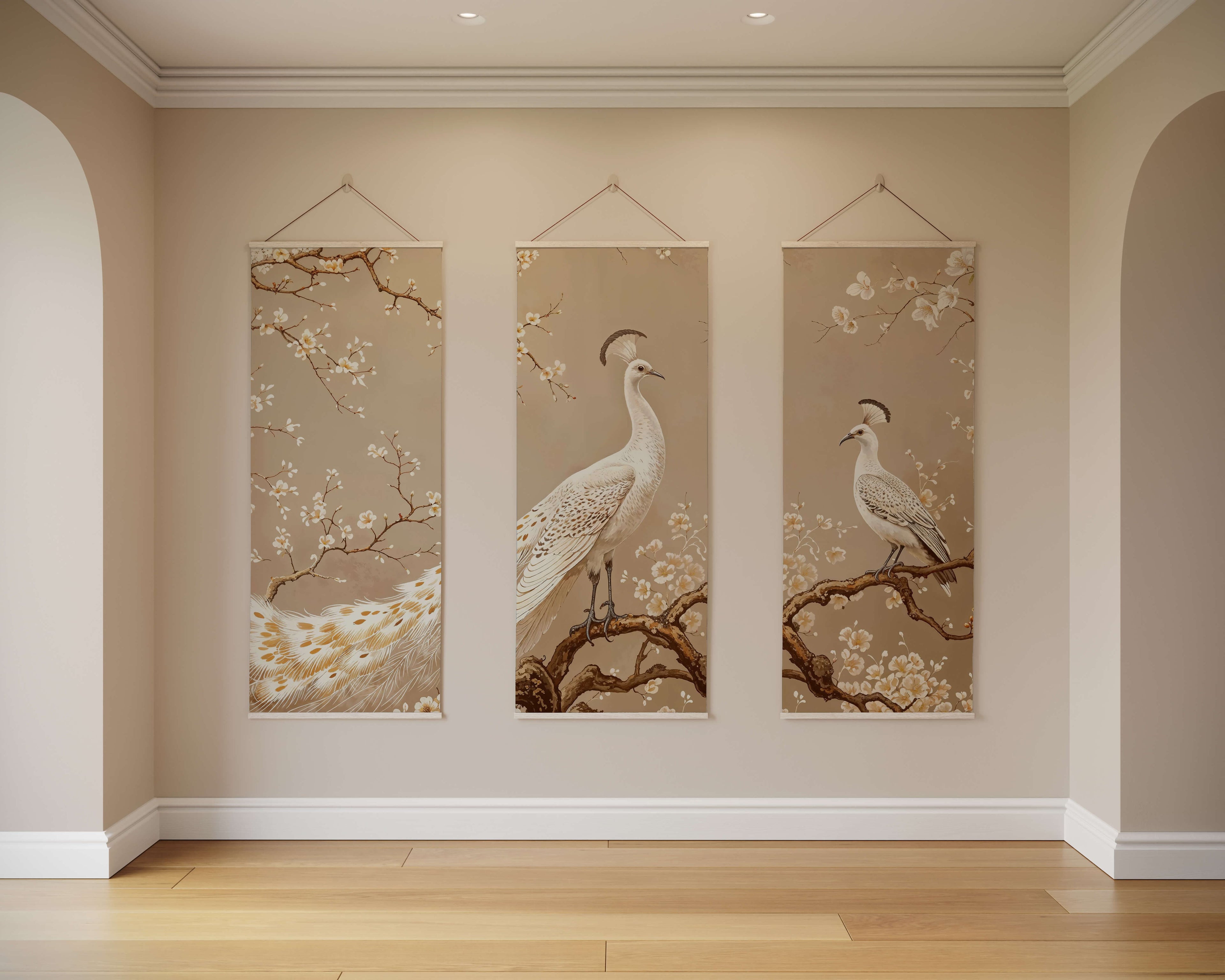 Tapestry Natural / Set of 3 Peacock Chinoiserie Tapestry