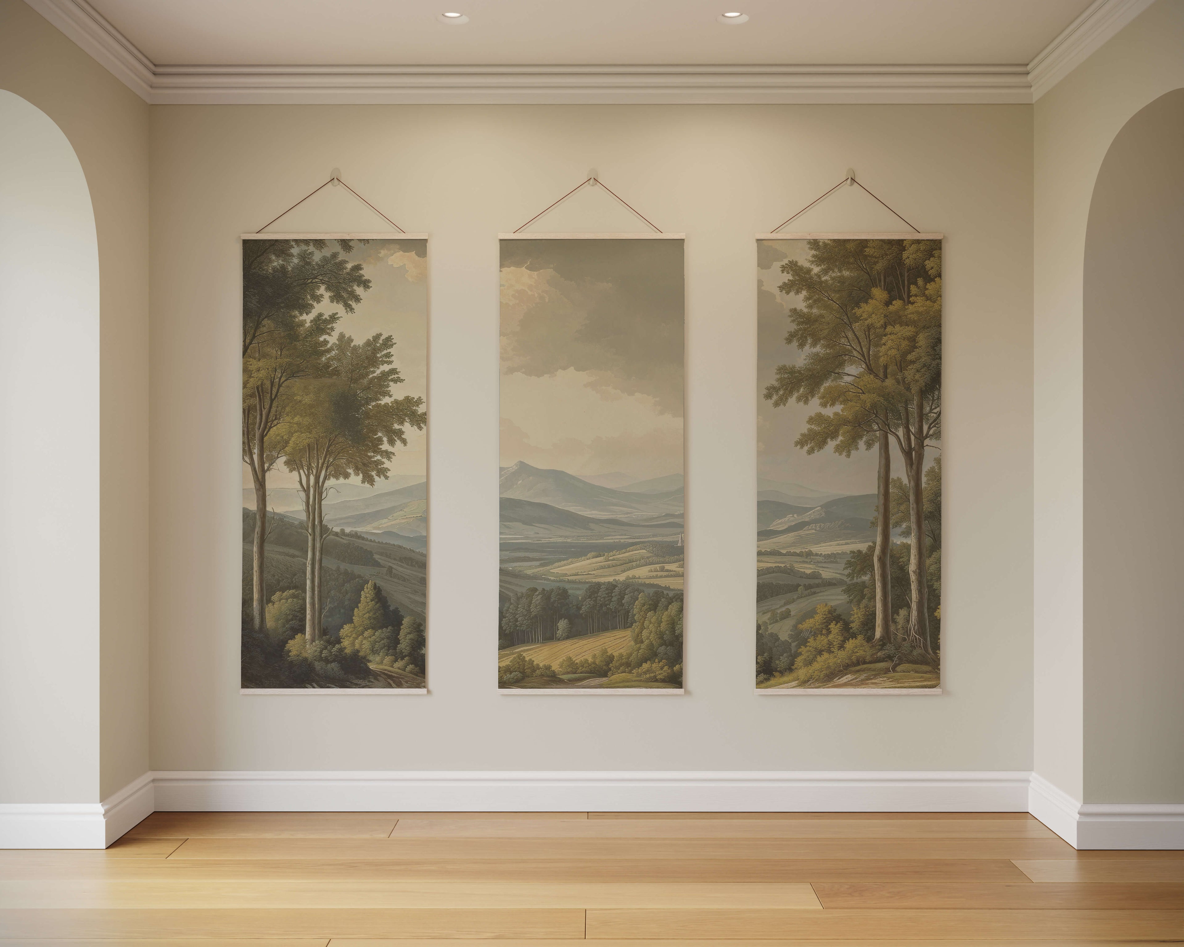 Tapestry Natural / Set of 3 Vintage Landscape Tapestry