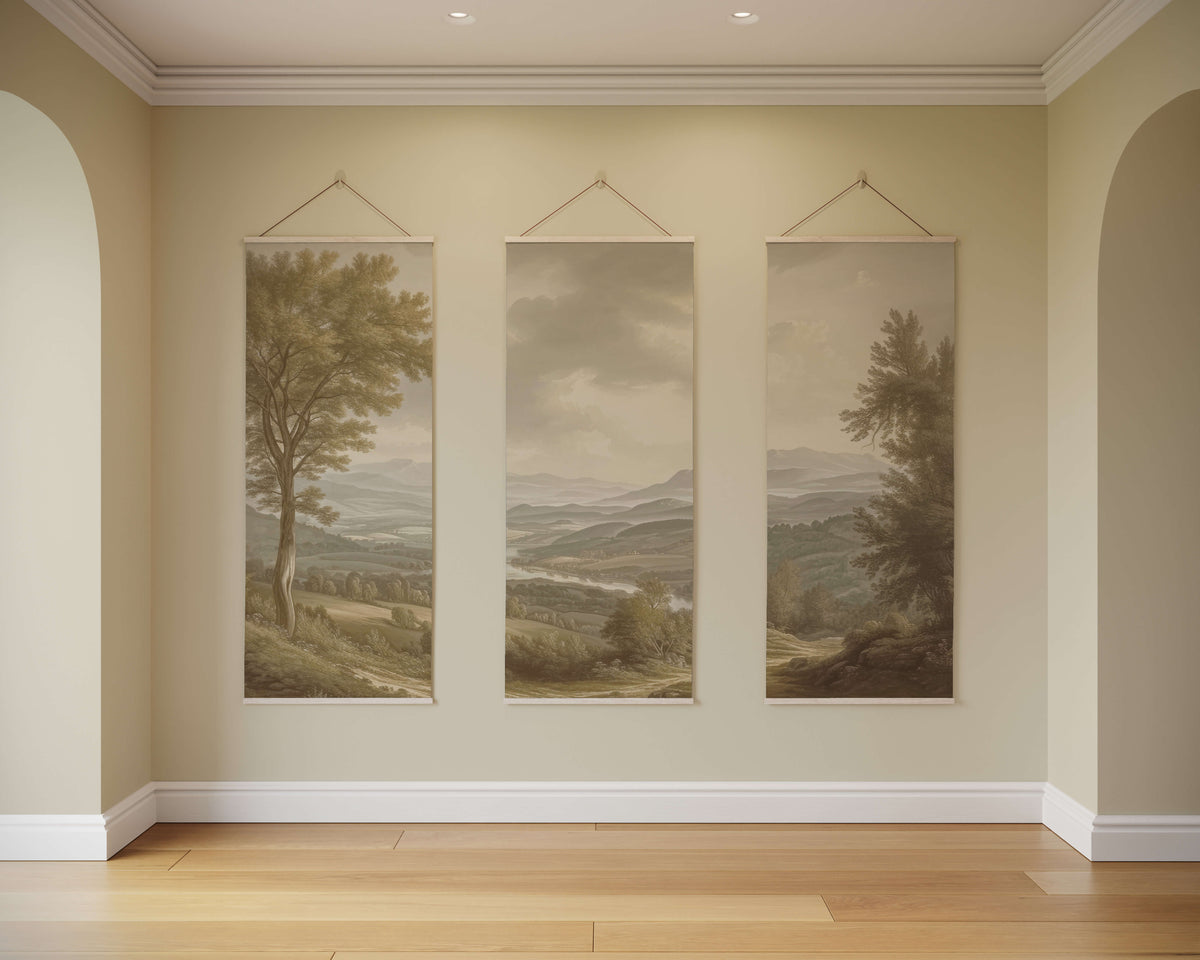 Tapestry Natural / Set of 3 Vintage River Scene Tapestry