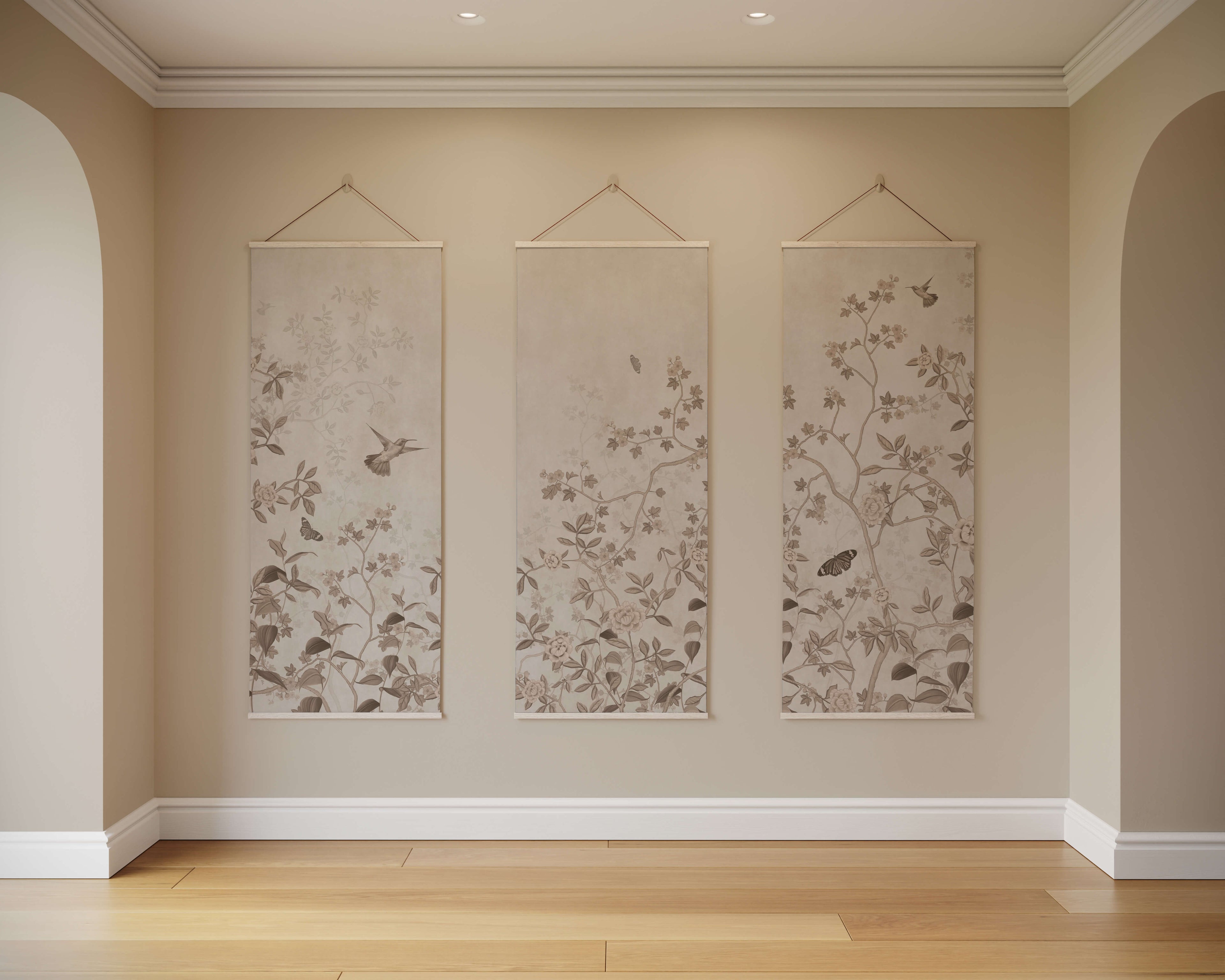 Tapestry Natural / Set of 3 Vintage Tropical Bird & Branch Tapestry