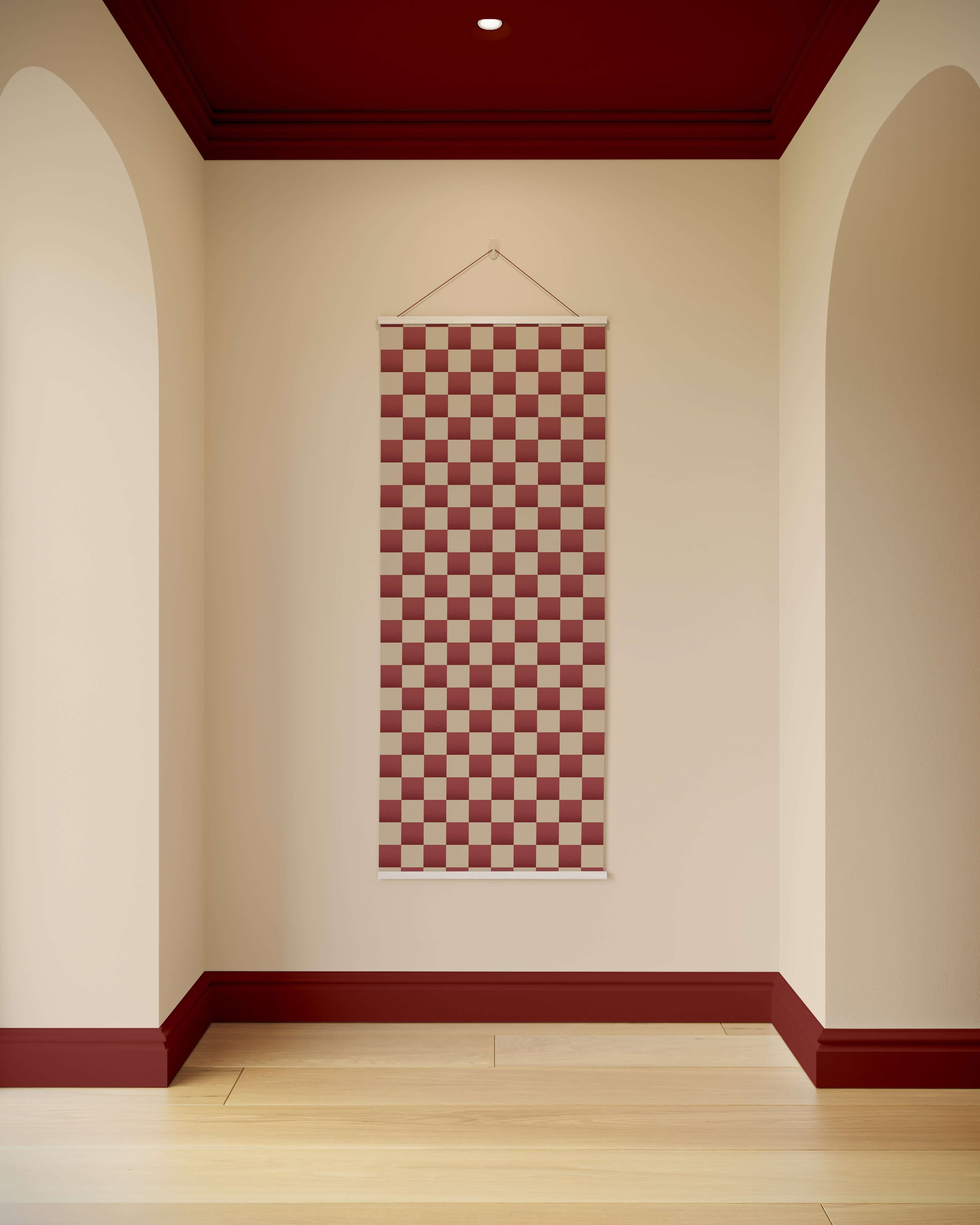 Tapestry Red / Natural Chequerboard Pattern Tapestry