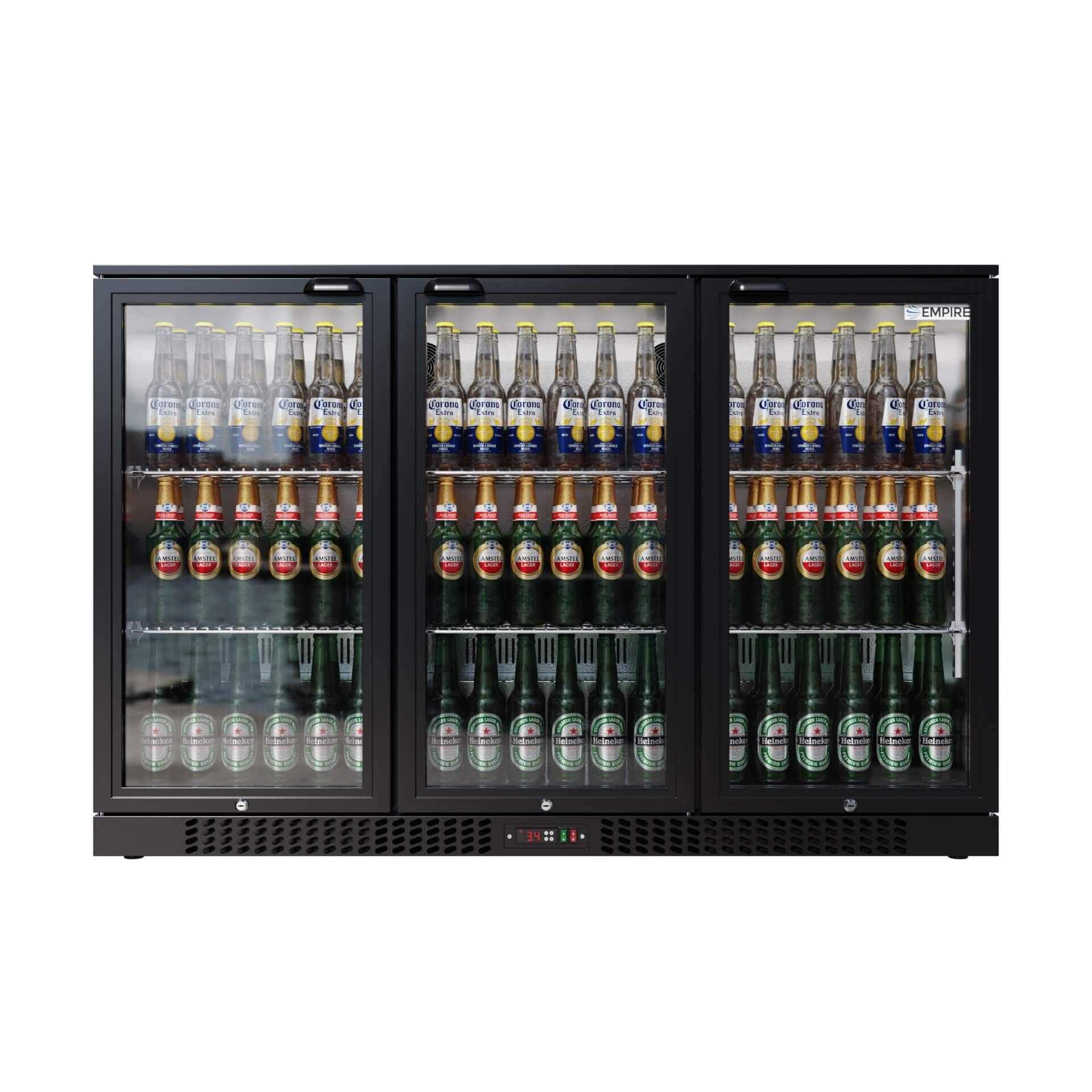 Triple Door Bottle Coolers Empire Triple Door 330L Bottle Cooler – B Energy Rated Hinged Door Commercial Back Bar Fridge | CL-320H