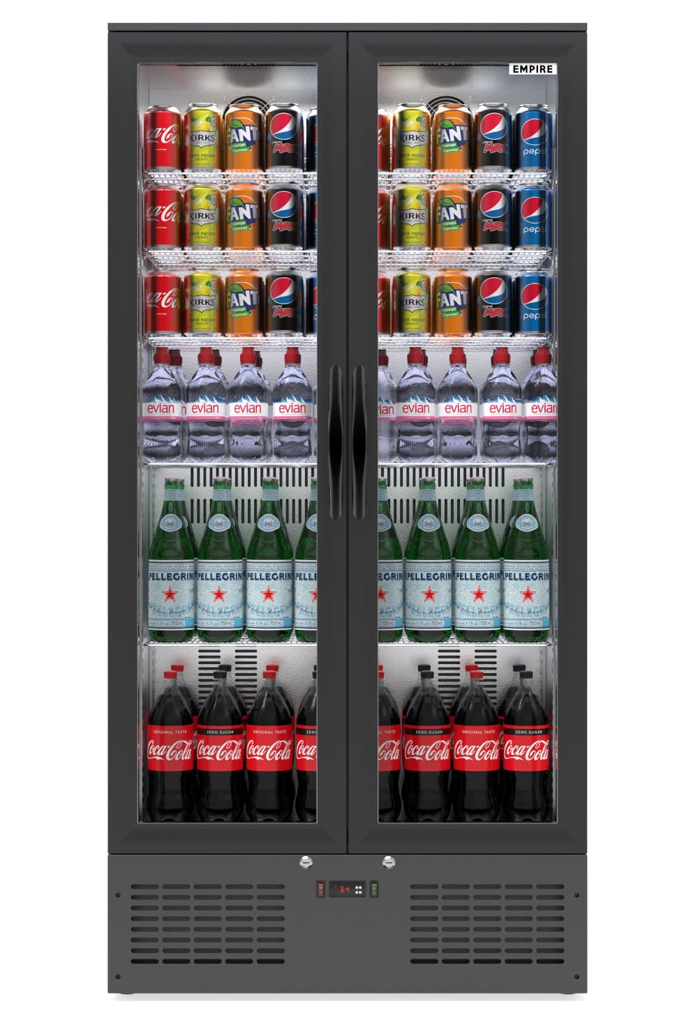 Upright Double Door Bottle Coolers Empire Double Door Upright Back Bar Bottle Cooler – 466L Commercial Display Fridge | CL-510H