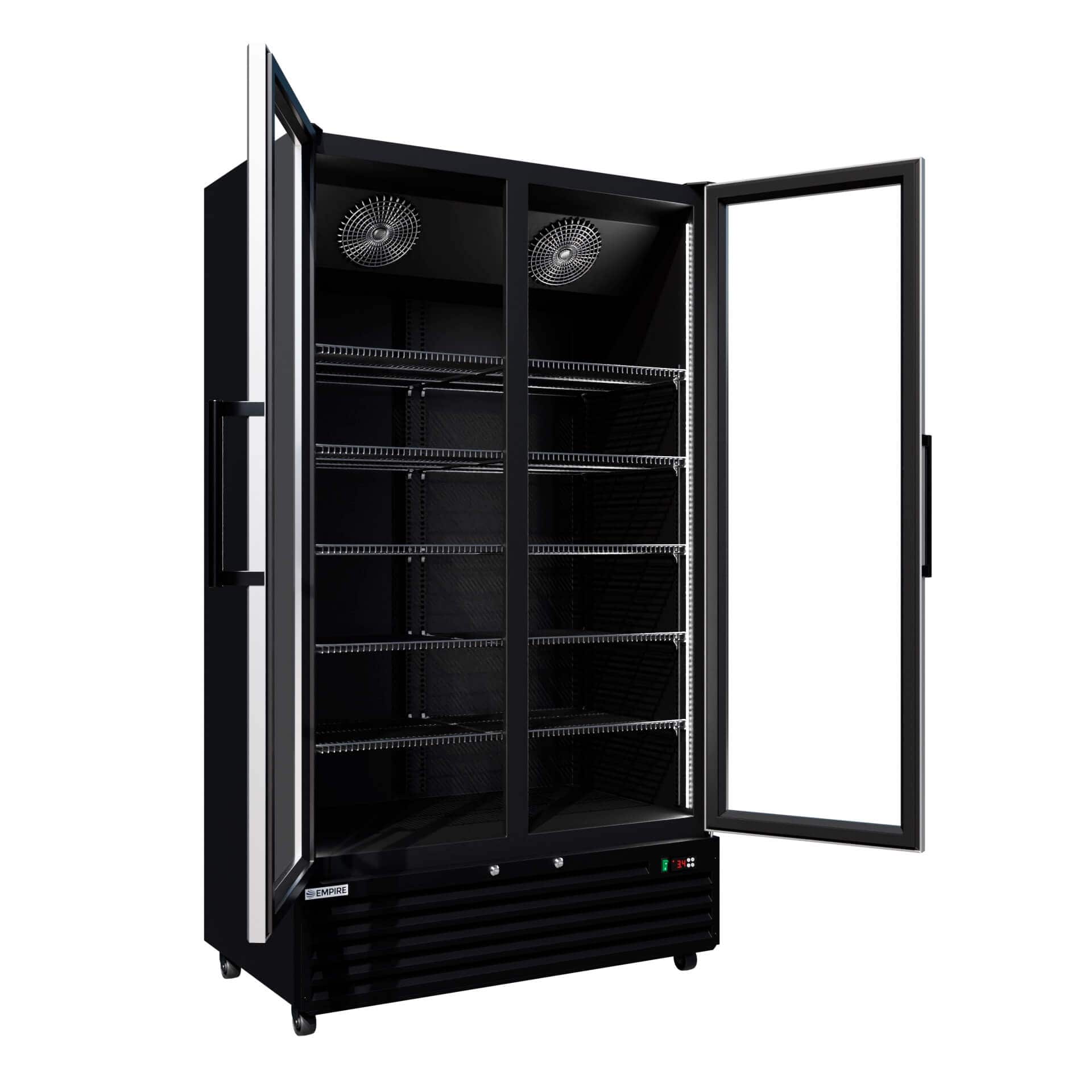 Upright Double Door Bottle Coolers Empire Double Door Upright Back Bar Bottle Cooler – 879L Commercial Glass Door Display Fridge Merchandiser | CL-1000W