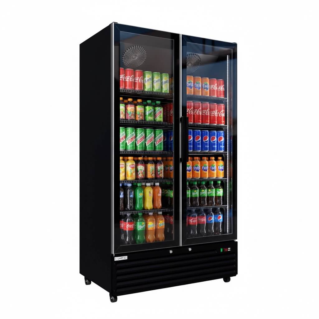 Upright Double Door Bottle Coolers Empire Double Door Upright Back Bar Bottle Cooler – 879L Commercial Glass Door Display Fridge Merchandiser | CL-1000W