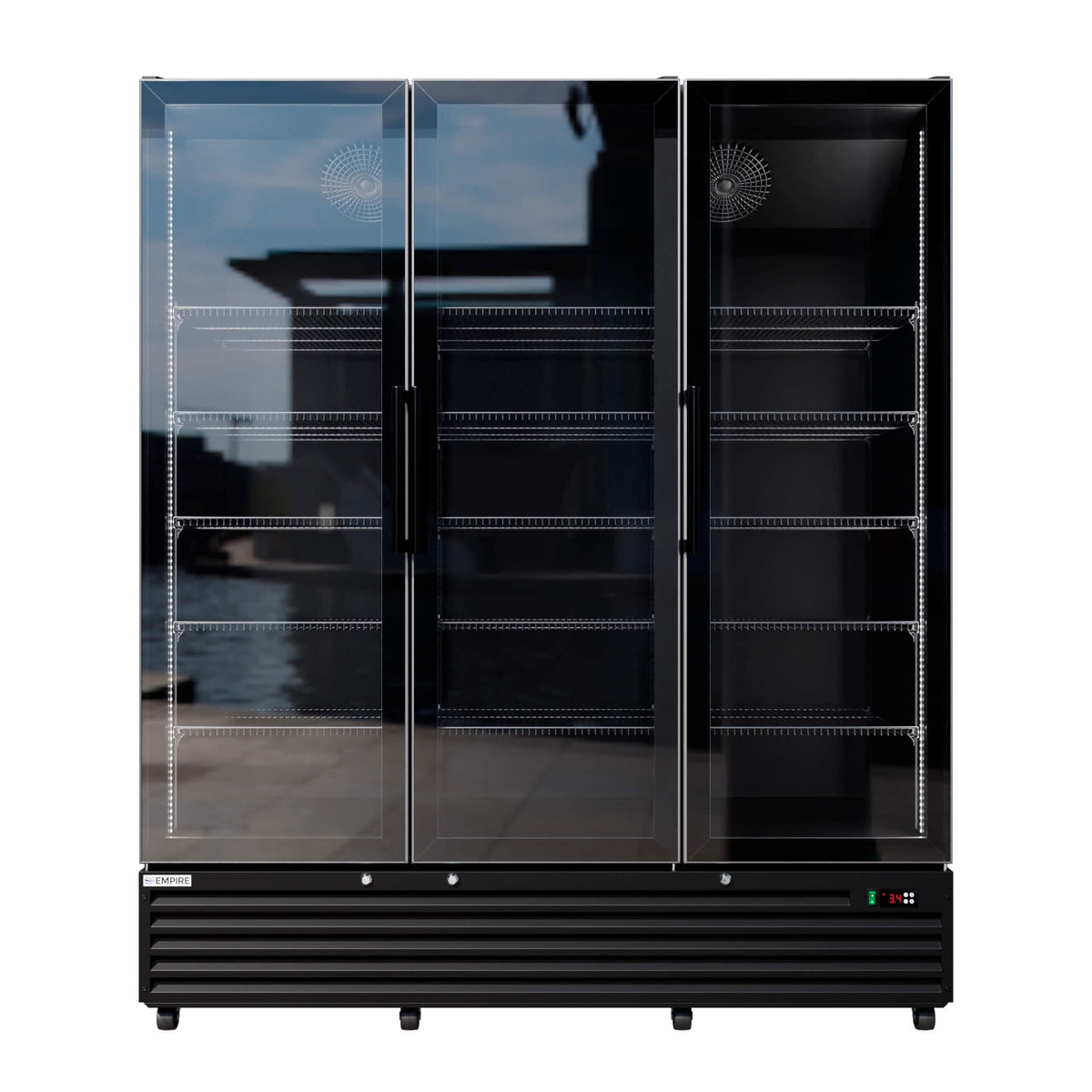 Upright Double Door Bottle Coolers Empire Triple Door Upright Display Fridge Cooler – 1483L Commercial Glass Door Merchandiser | CL-1500W