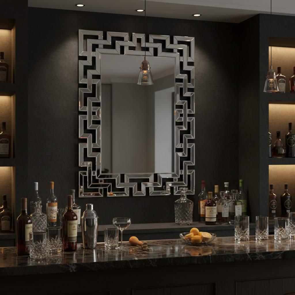 Venetian Mirror Large Rectangular "Grecian Key" Venetian Mirror