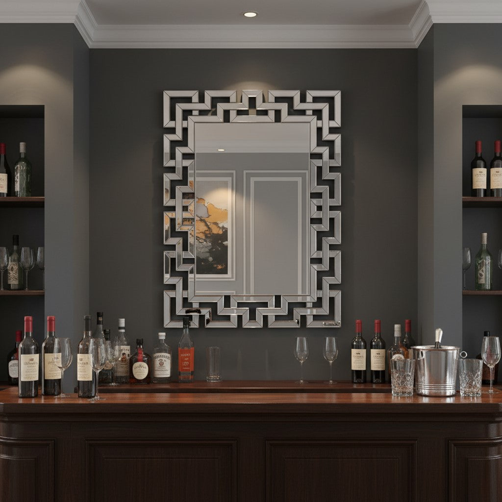 Venetian Mirror Large Rectangular "Grecian Key" Venetian Mirror