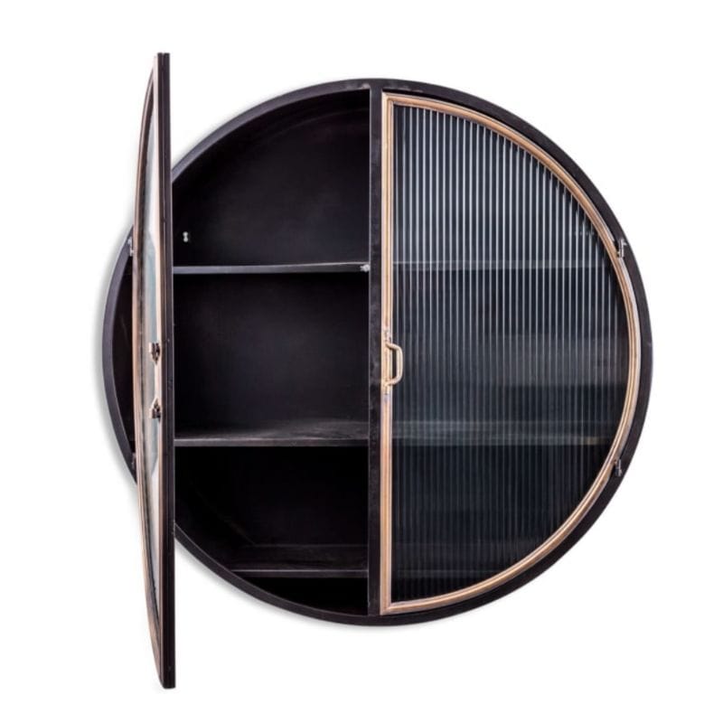 Wall Cabinet Black and Antique Gold "Orwell" Large Round Metal Wall Cabinet