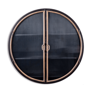 Wall Cabinet Black and Antique Gold "Orwell" Large Round Metal Wall Cabinet
