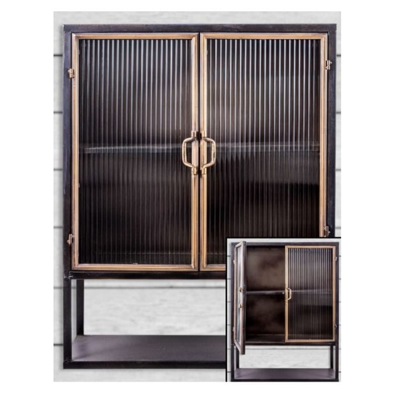 Wall Cabinet Black and Antique Gold "Orwell" Square Metal Wall Cabinet with Shelf