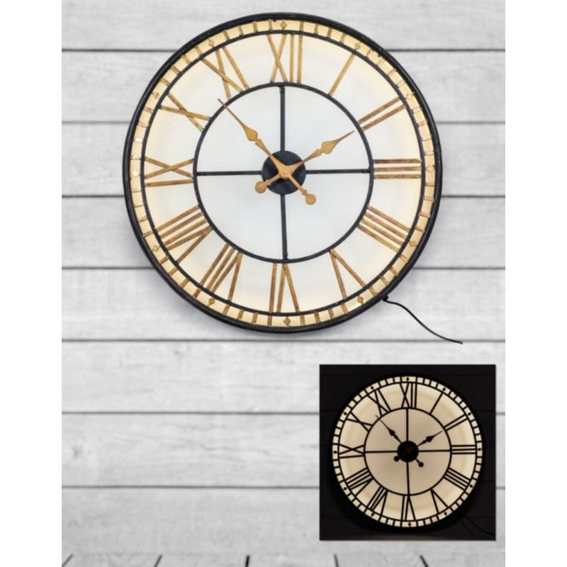Wall Clock Black and Gold Back Lit Glass "Westminster" Wall Clock