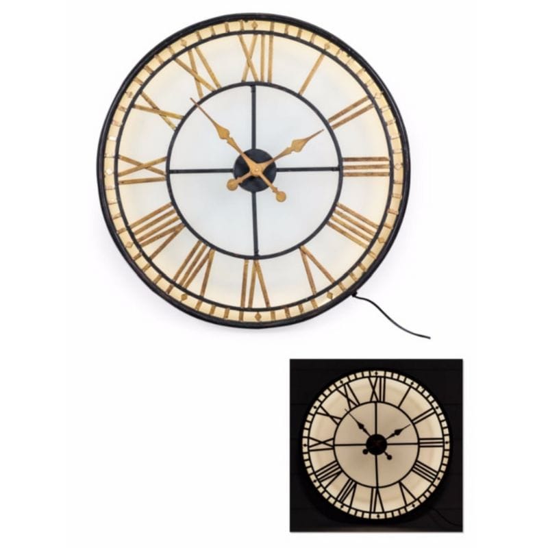 Wall Clock Black and Gold Back Lit Glass "Westminster" Wall Clock