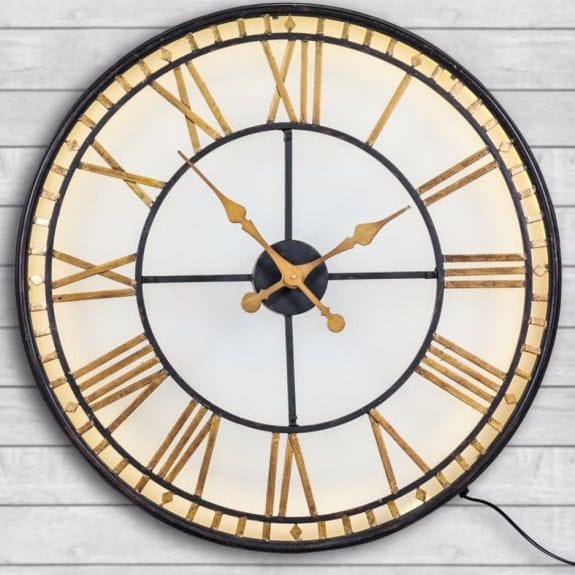 Wall Clock Black and Gold Back Lit Glass "Westminster" Wall Clock