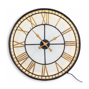 Wall Clock Black and Gold Back Lit Glass "Westminster" Wall Clock