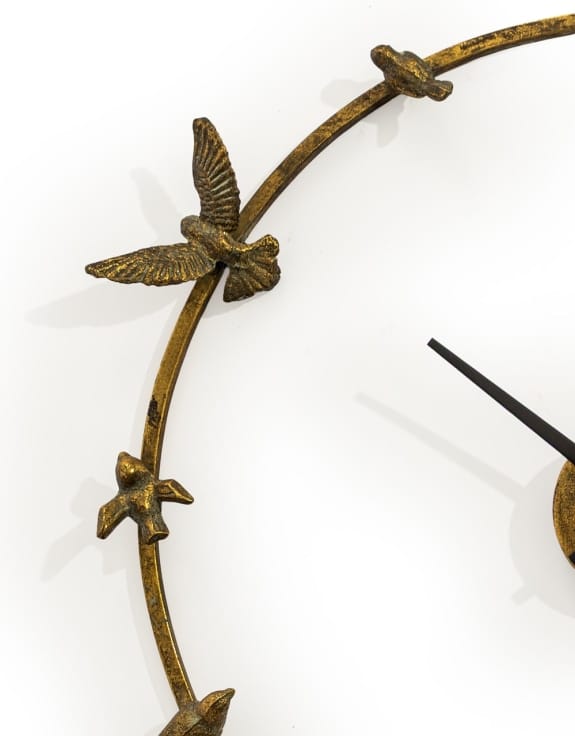 Wall Clock Large Antique Gold "Bird Bath" Wall Clock