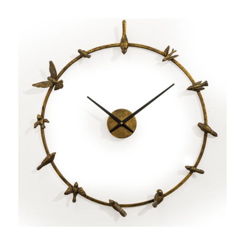 Wall Clock Large Antique Gold "Bird Bath" Wall Clock