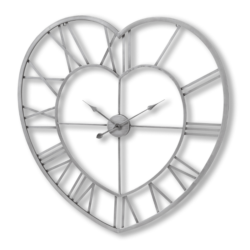 Wall Clock Silver Heart Skeleton Wall Clock