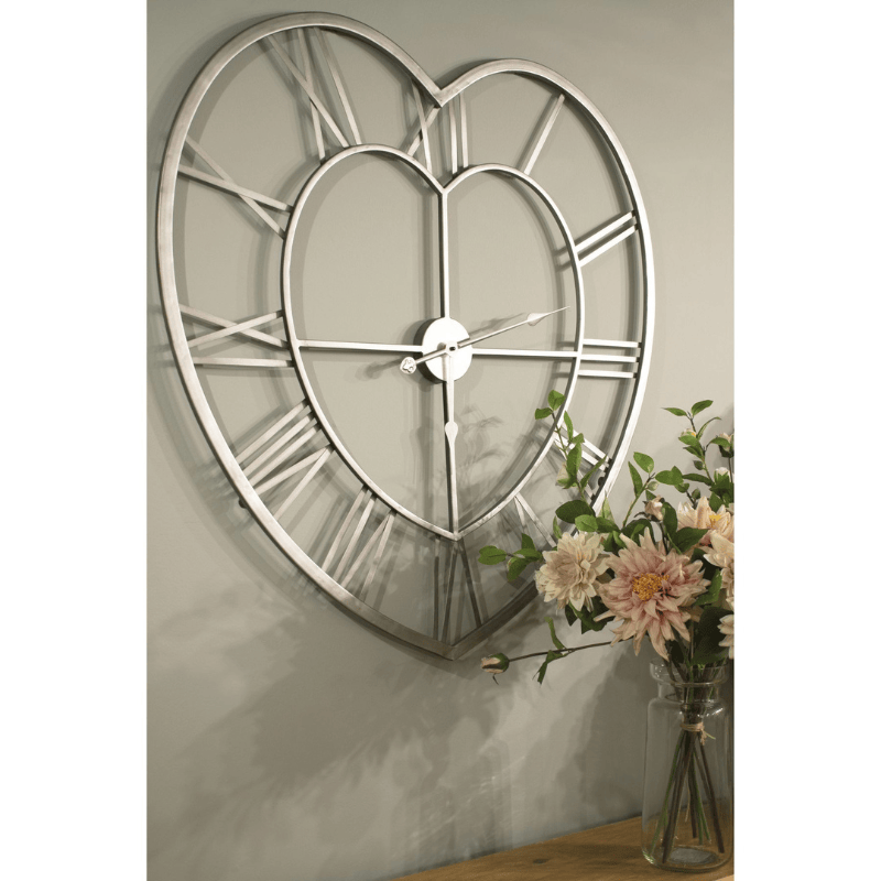 Wall Clock Silver Heart Skeleton Wall Clock
