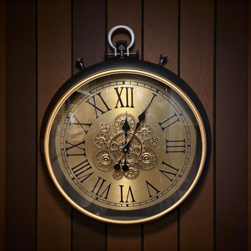 Wall Clock Steampunk Pocket Watch Wall Clock – 61cm Exposed Brass Gear