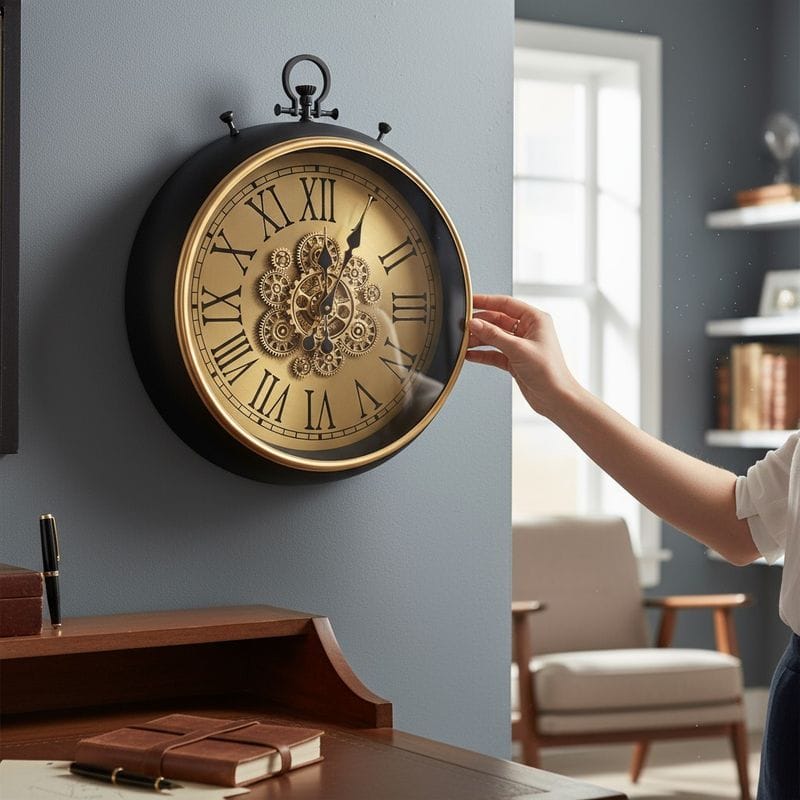 Wall Clock Steampunk Pocket Watch Wall Clock – 61cm Exposed Brass Gear