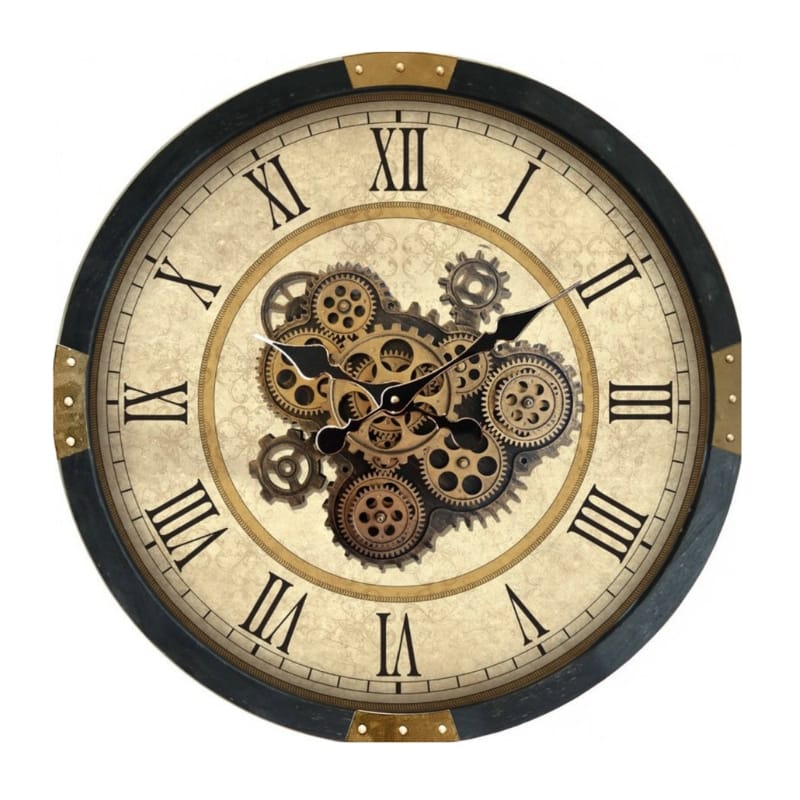 Wall Clock Victorian Parchment Exposed Gear Wall Clock – 64cm