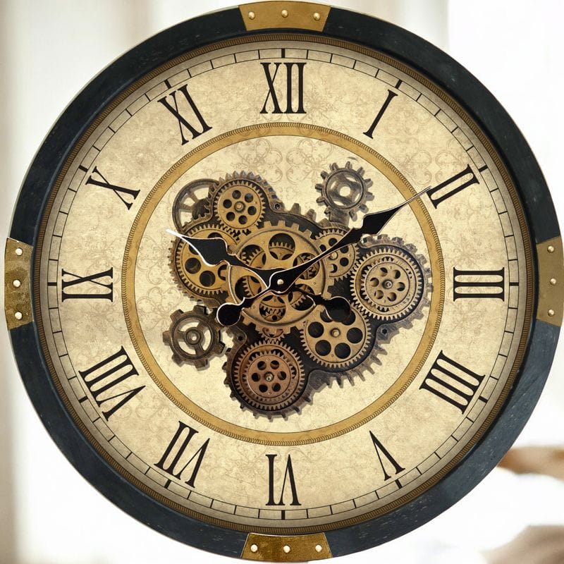 Wall Clock Victorian Parchment Exposed Gear Wall Clock – 64cm