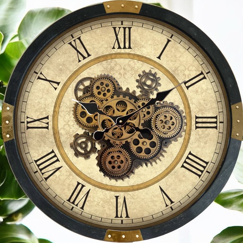 Wall Clock Victorian Parchment Exposed Gear Wall Clock – 64cm