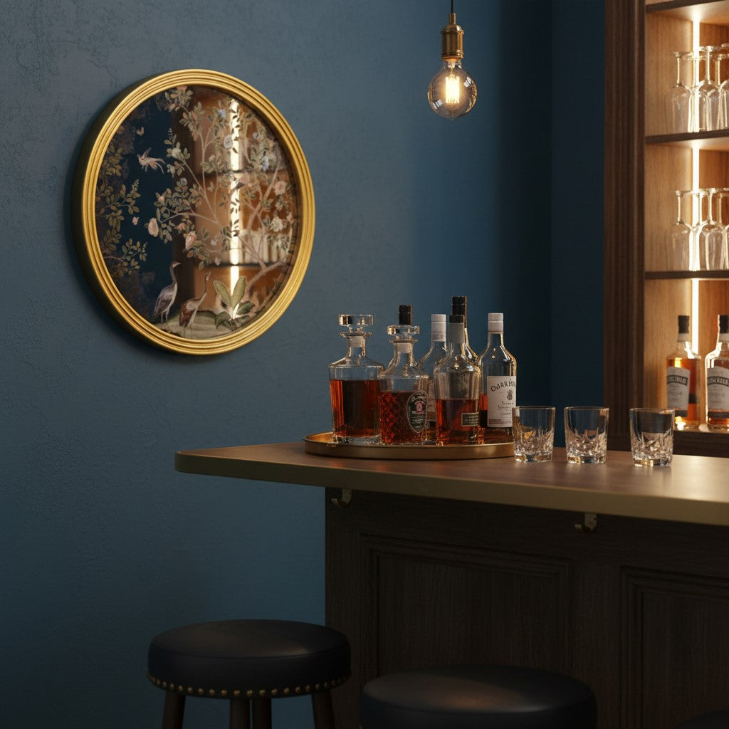 Wall Mirror Round Gold-Framed Botanical Glass Wall Mirror