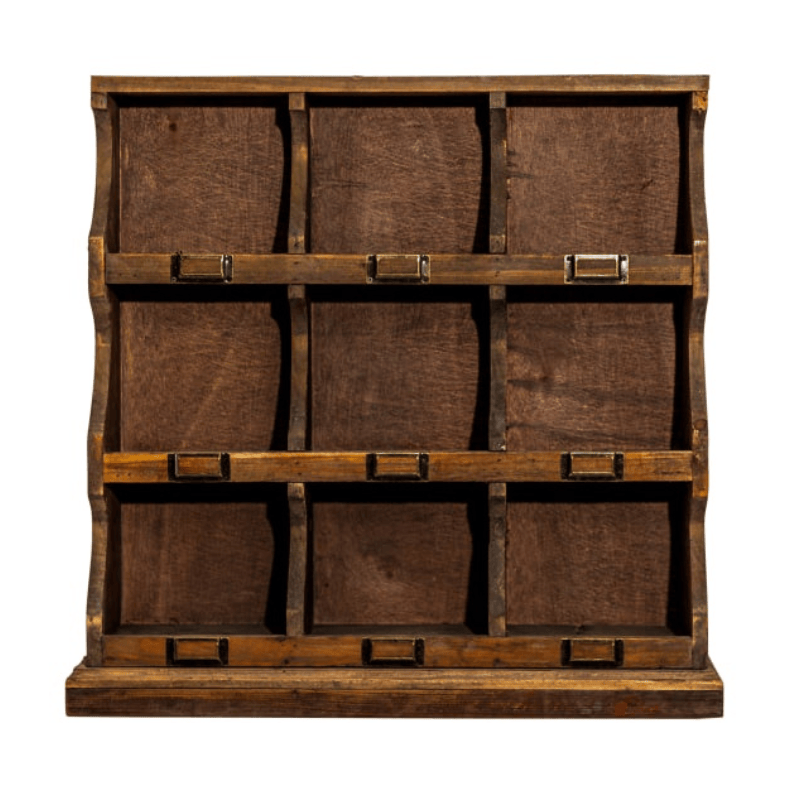 Wall Storage Unit Rustic Wooden "Arundel" 9 Pigeon-Hole Wall Storage Unit