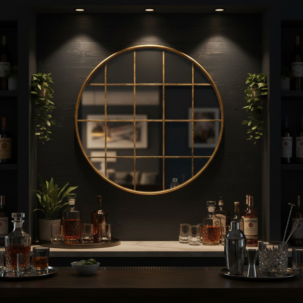 Window Mirror Large Antiqued Gold Round Metal Window Mirror