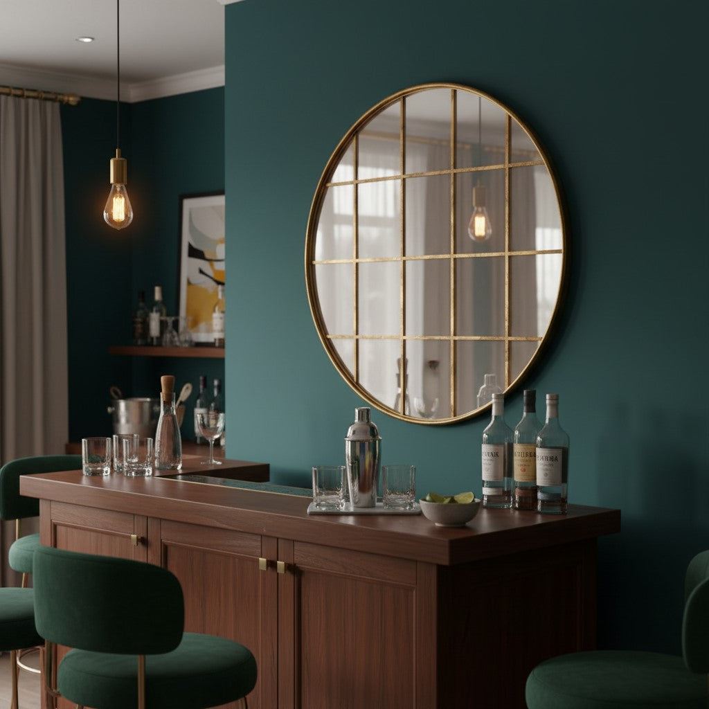 Window Mirror Large Antiqued Gold Round Metal Window Mirror