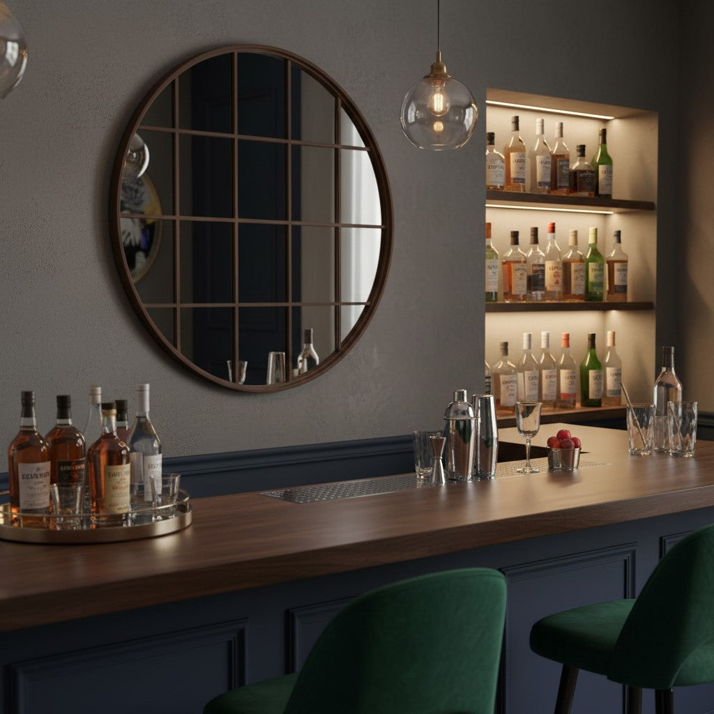 Window Mirror Large Antiqued Iron Round Metal Window Mirror