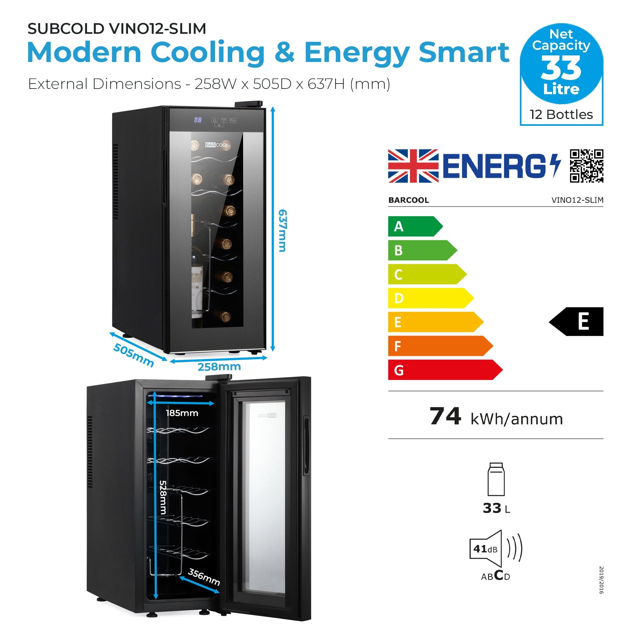 Wine Fridge Barcool Vino12 LED Slim Wine Cooler