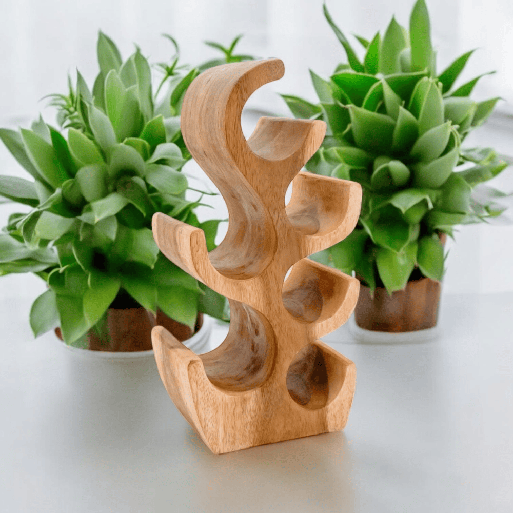 Wine Rack 6 Bottle Hand Carved Wine Rack