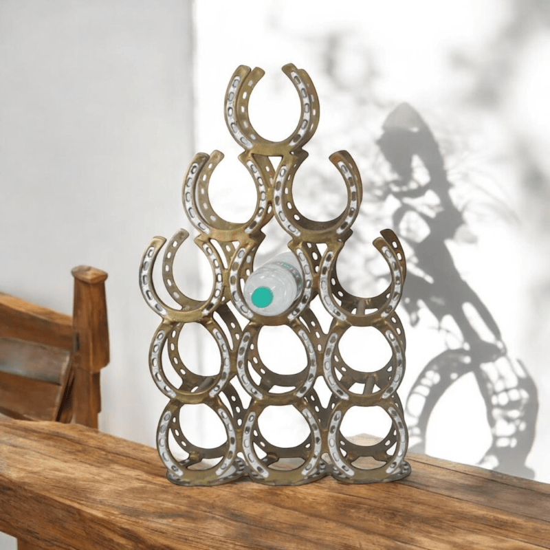 Wine Rack 65Cm Antique Brass Horseshoe 12 Bottle Wine Rack
