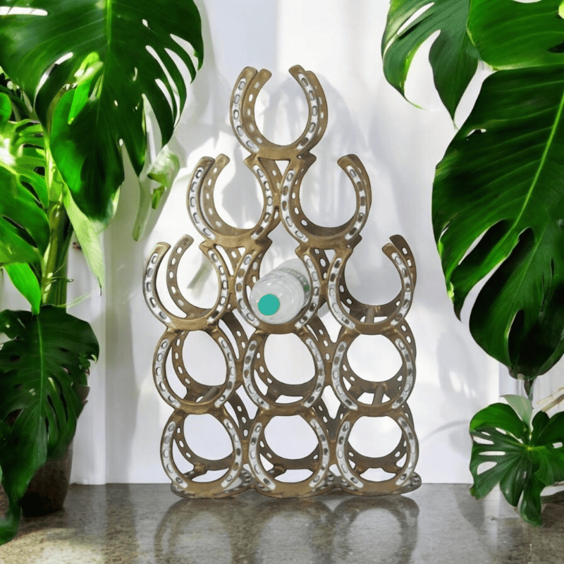 Wine Rack 65Cm Antique Brass Horseshoe 12 Bottle Wine Rack