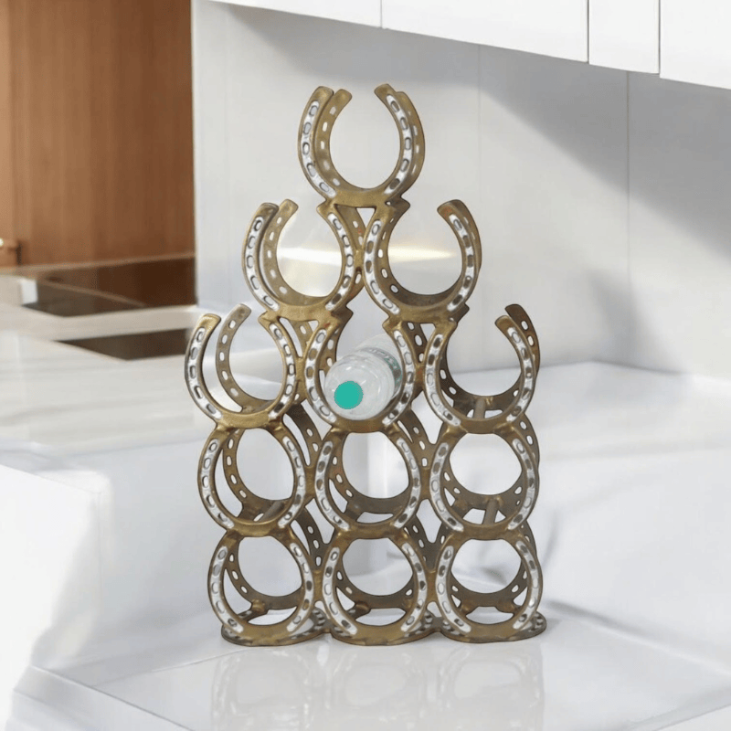 Wine Rack 65Cm Antique Brass Horseshoe 12 Bottle Wine Rack